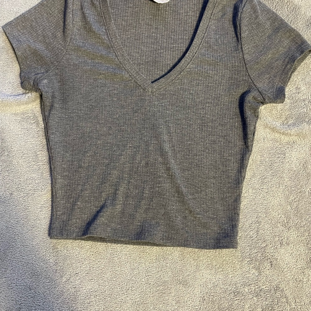 Tilly's Gray Fitted Crop T-Shirt Short Sleeve